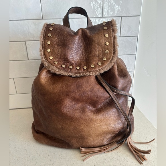 Urban Expressions Handbags - Luxury Urban Expressions Brown Vegan Leather Maddison Backpack Fur Womens Purse